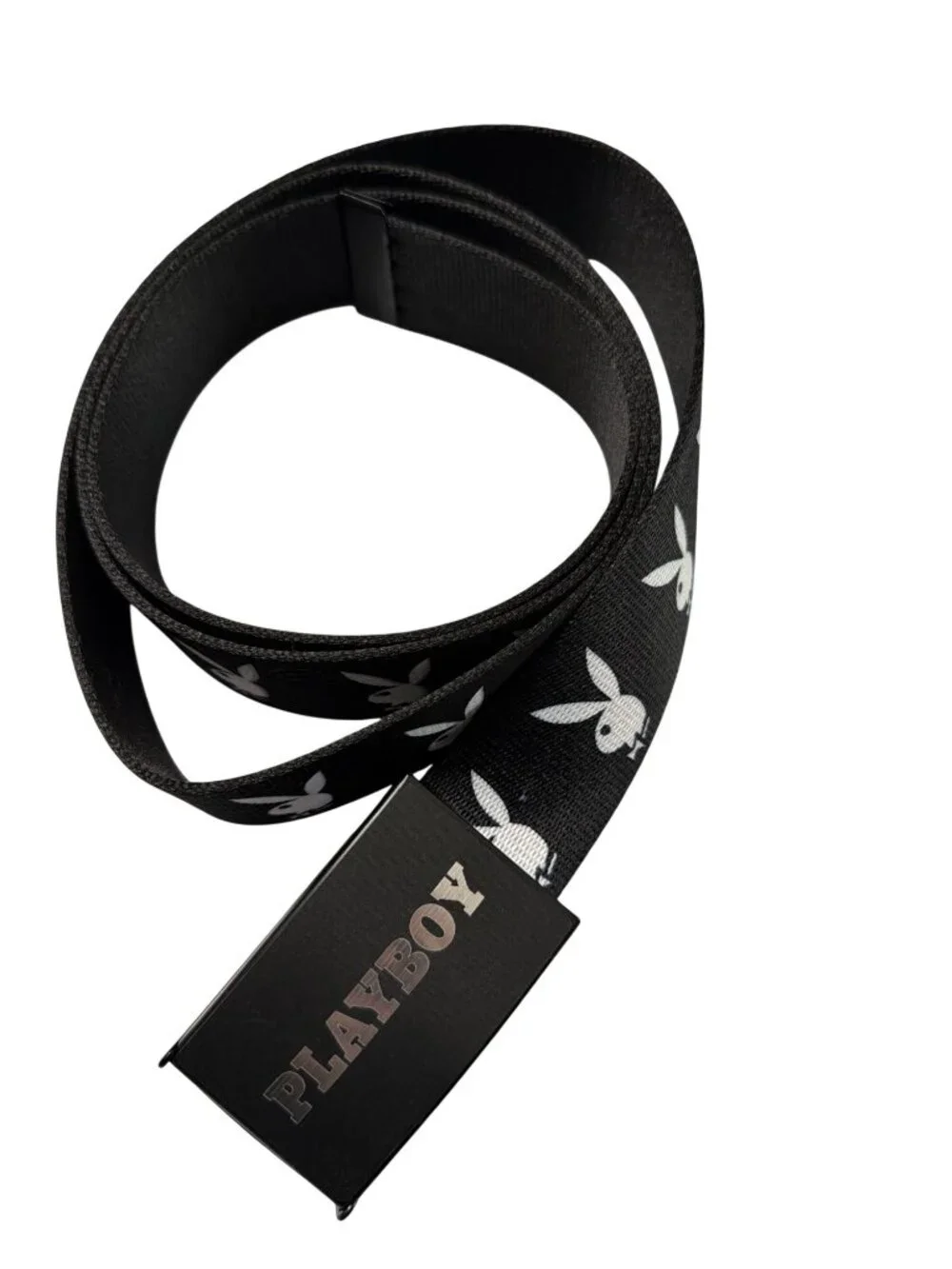 Black Nylon Adjustable Belt With Bunny Logo